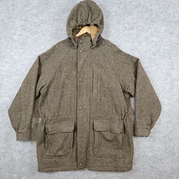 John Rich‎ Bros Woolrich Men's Heavy Coat Brown Size XL 85% Wool Lined Hooded - Picture 1 of 16